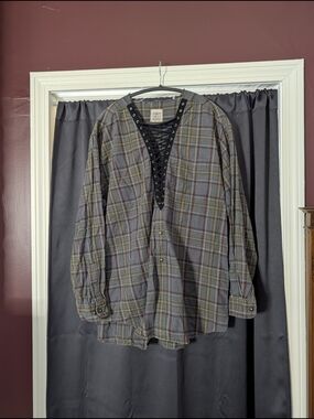 Furst Of A Kind Gray/Green Plaid Lace-Up Punk Seditionaries Ren Faire Flannel